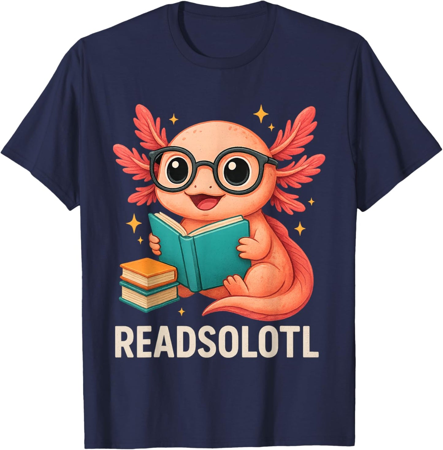 Readsolotl Kawaii Axolotl Funny Reading Book Lover T-Shirt - T-Shirt | Navy