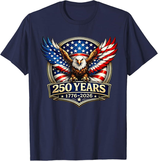 4th July American Flag Eagle Vintage 250 Years 1776 2026 T-Shirt - T-Shirt | Navy