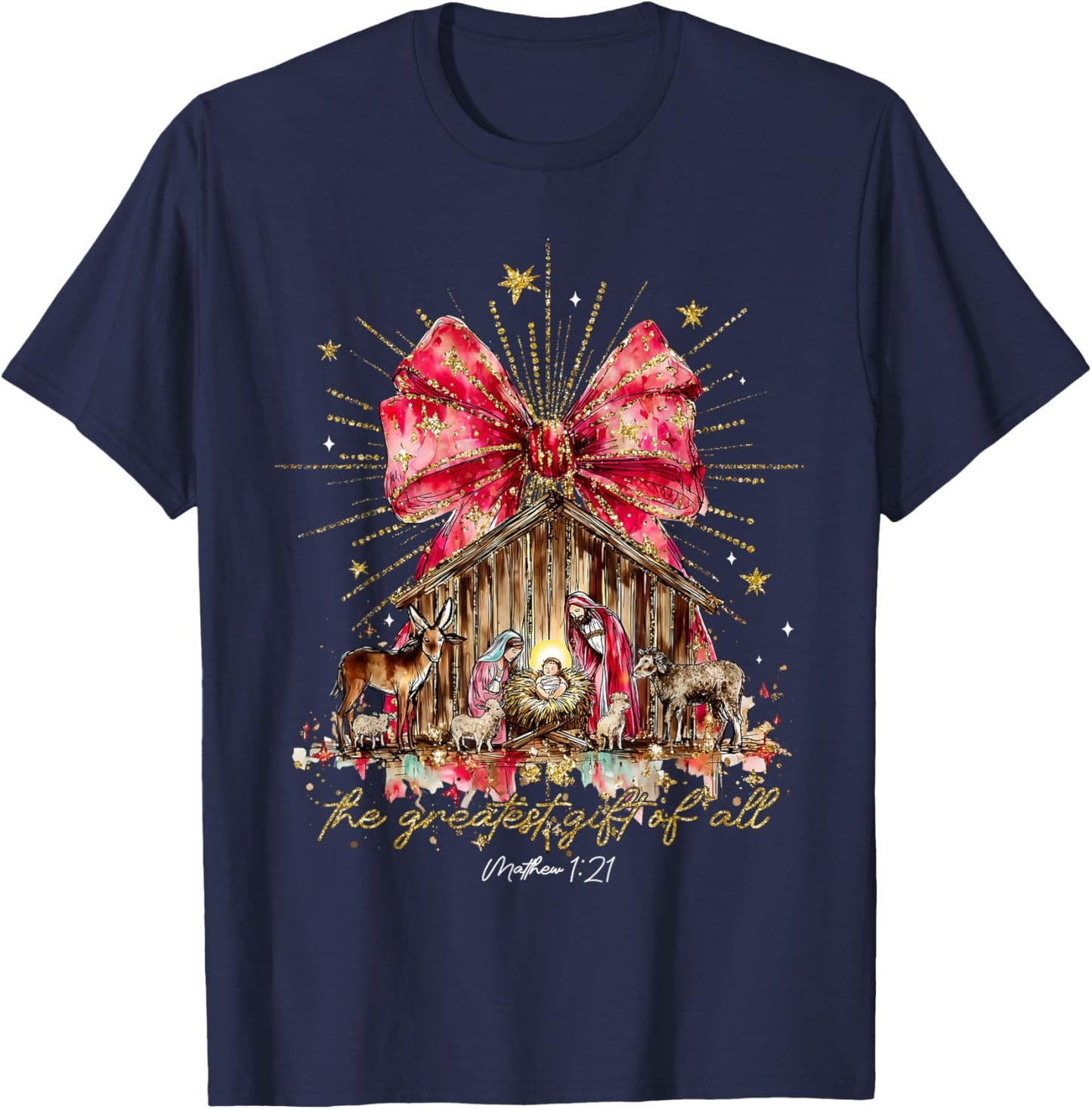 The Greatest Gift of All Jesus Christian Holiday Christmas T-Shirt - T-Shirt | Navy
