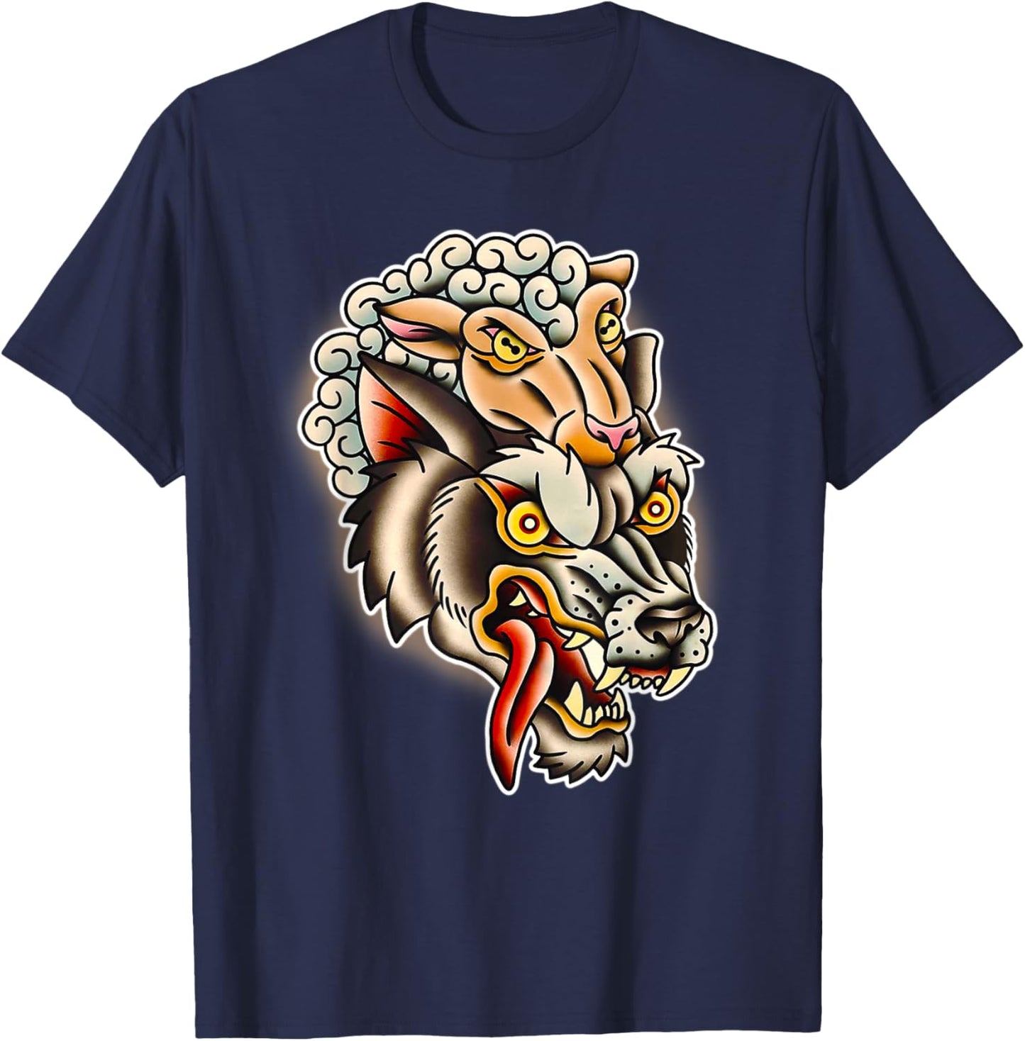 Wolf in Sheeps Clothing Tattoo Flash T-Shirt - T-Shirt | Navy