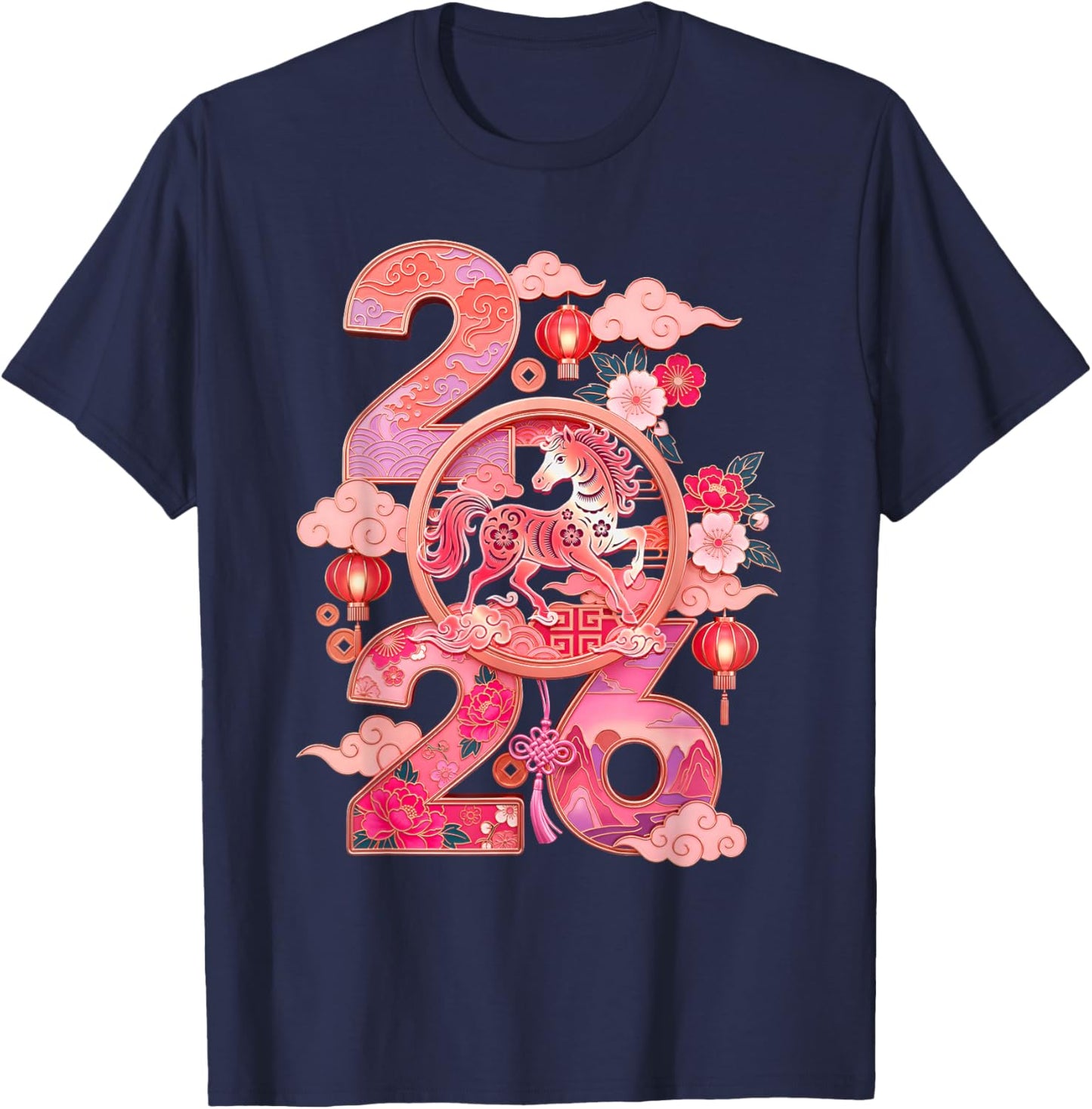Year of The Horse 2026 Lunar Chinese New Year Zodiac Art T-Shirt - T-Shirt | Navy