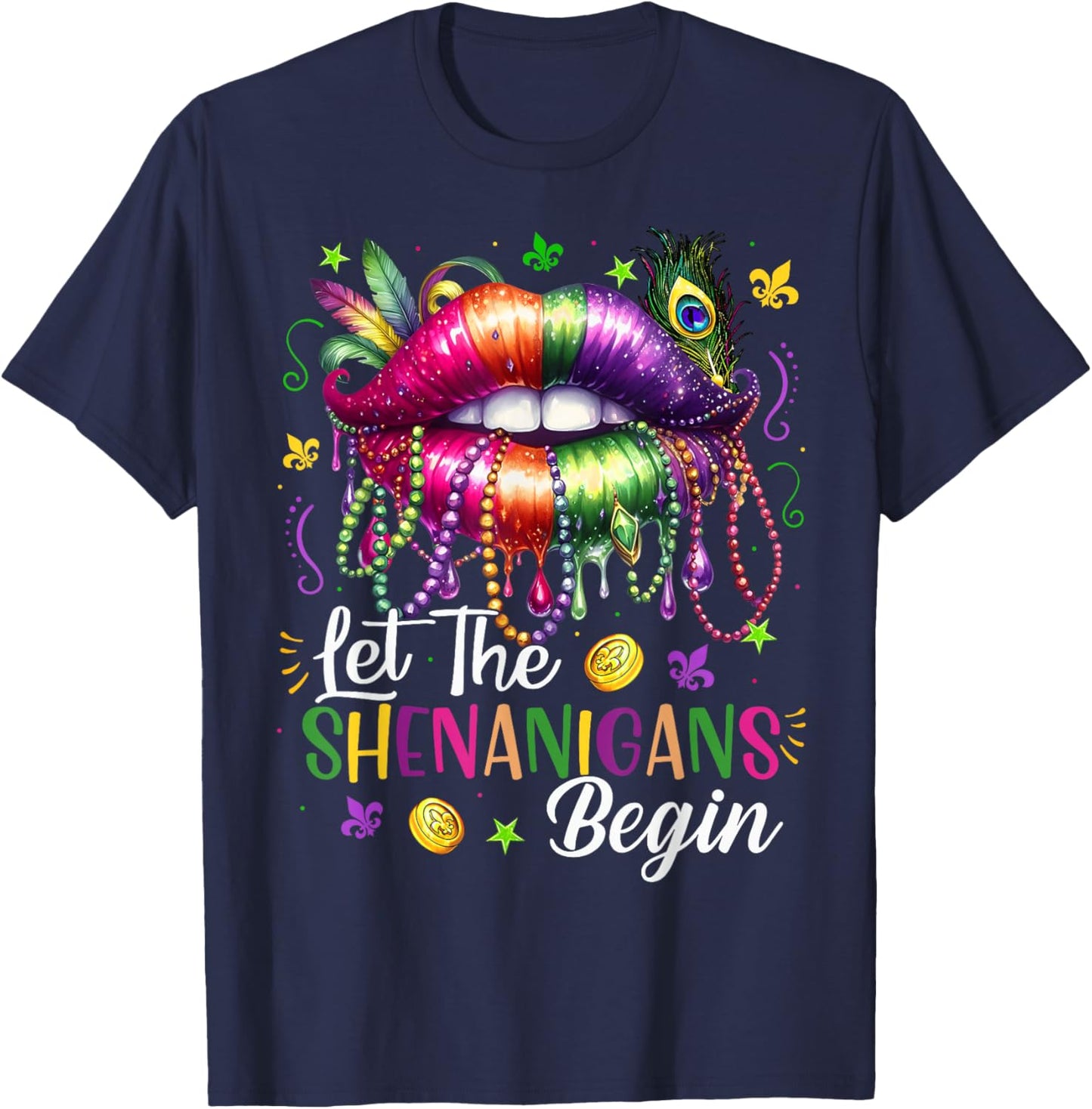 Mardi Gras Let The Shenanigans Begin Lips New Orleans T-Shirt - T-Shirt | Navy