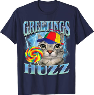 Greetings Huzz Funny Lollipop Cat Meme T-Shirt - T-Shirt | Navy