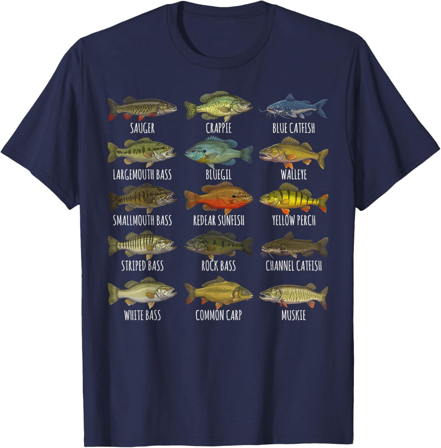 Types of Freshwater Fish Species Biology Fishing Fisherman T-Shirt - T-Shirt | Navy
