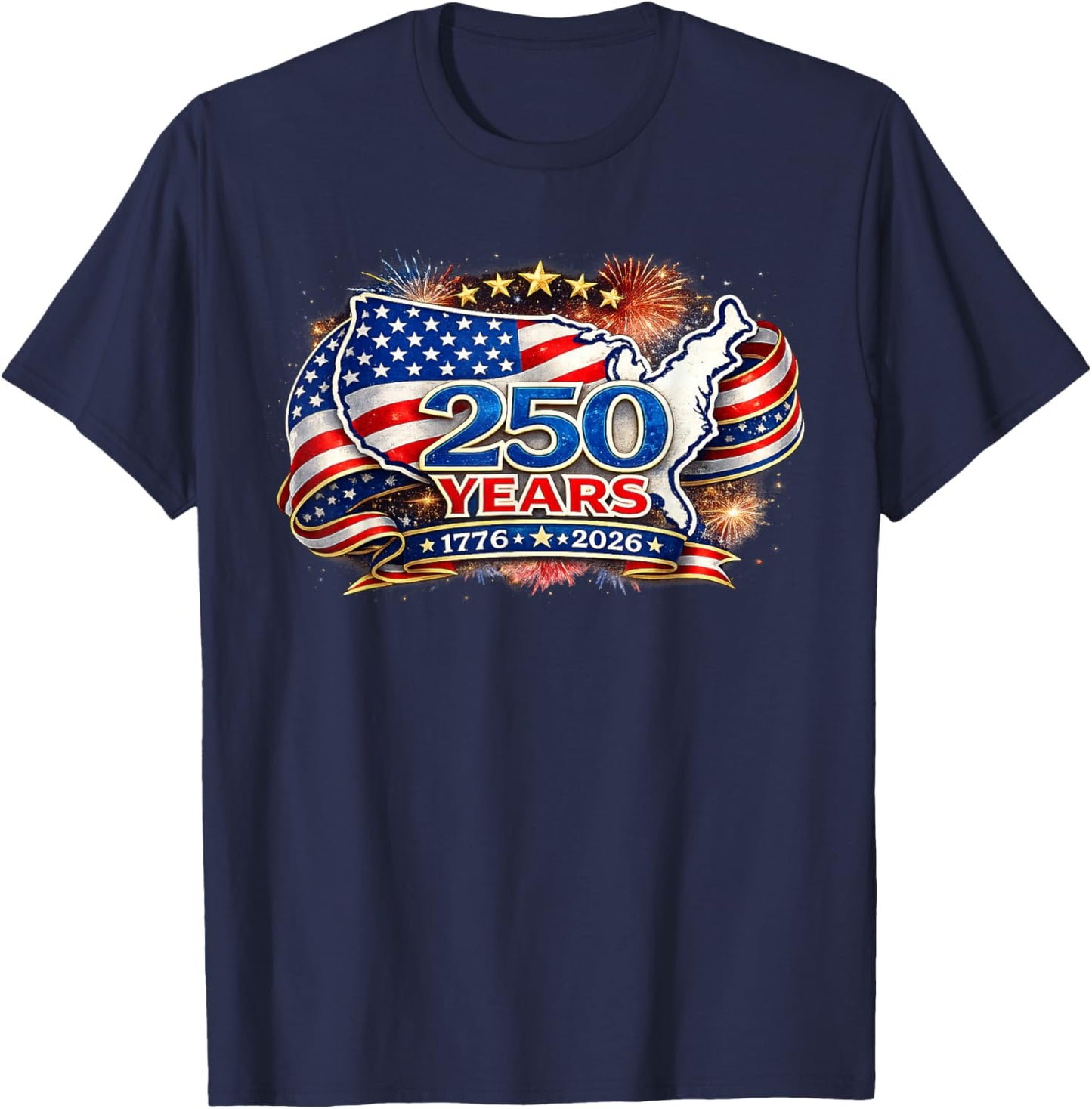 250 Years USA Patriotic 4th of July American Flag T-Shirt - T-Shirt | Navy