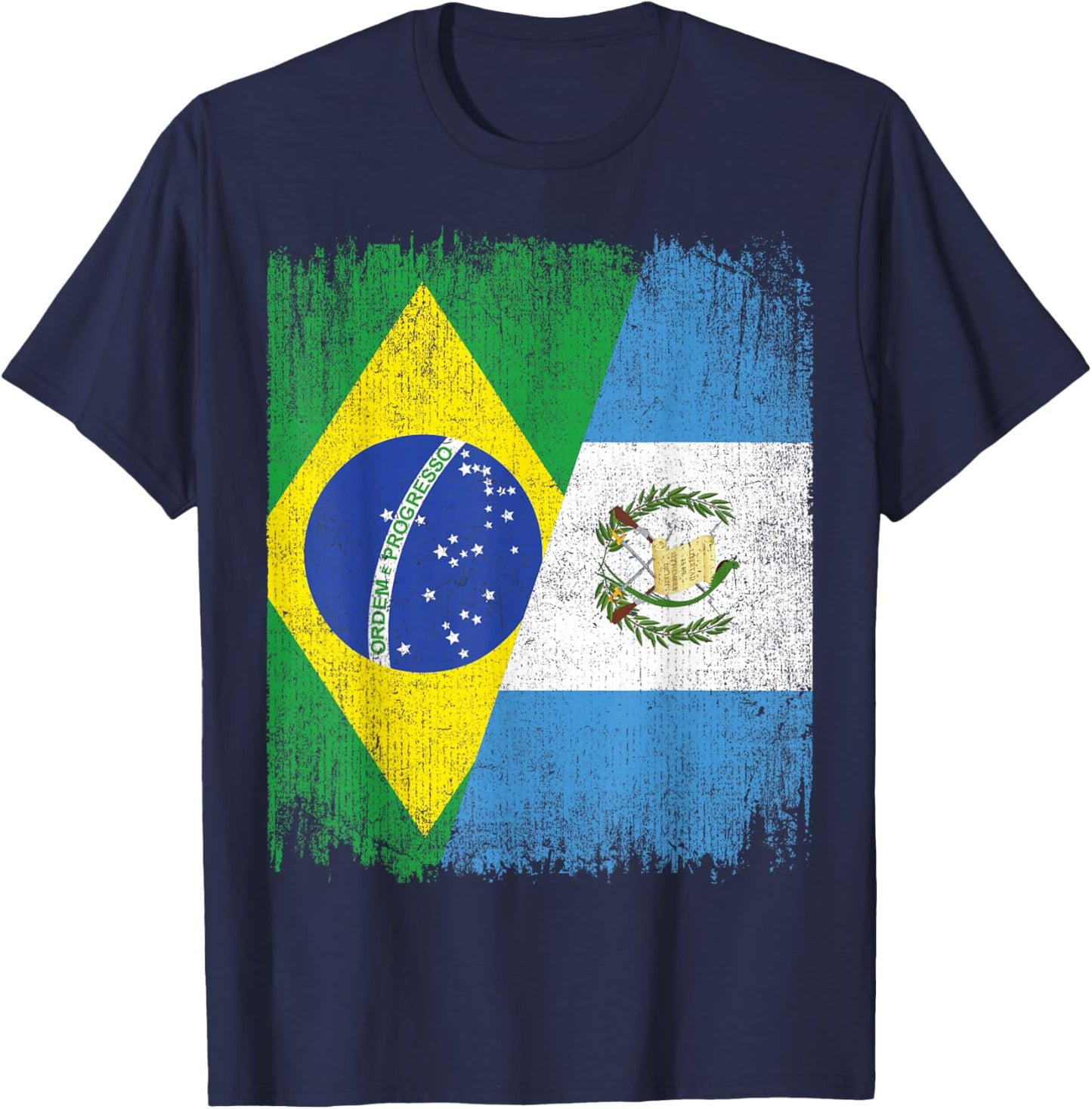Half Brazil Guatemala Split Flag Brazilian Guatemalan Roots T-Shirt - T-Shirt | Navy