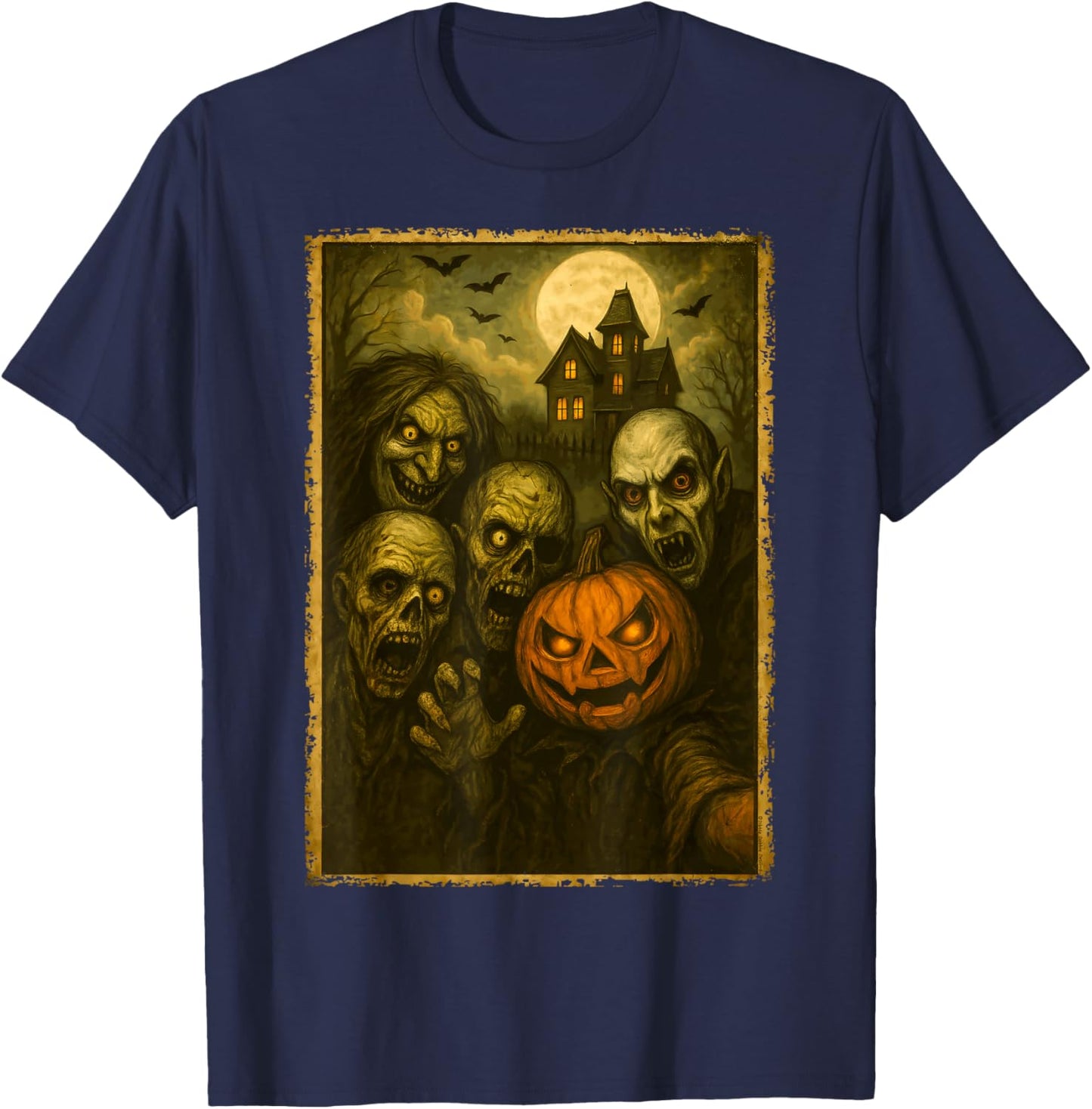 Monsters Group Selfie Meme Funny Halloween T-Shirt - T-Shirt | Navy