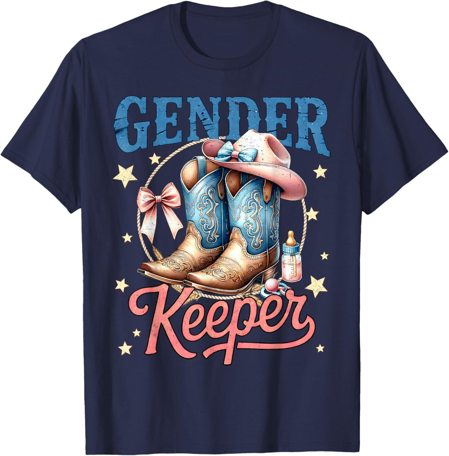 Boots Or Bows Gender Keeper of The Gender Reveal Family T-Shirt - T-Shirt | Navy