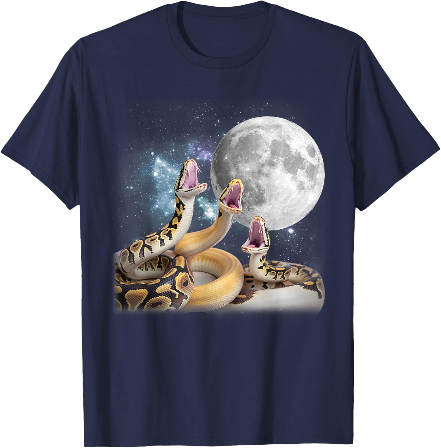 3 Ball Python Snakes Howling at The Moon Funny Python T-Shirt - T-Shirt | Navy