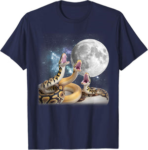 3 Ball Python Snakes Howling at The Moon Funny Python T-Shirt - T-Shirt | Navy