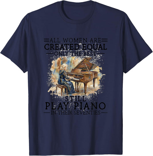 Funny 70th Birthday Piano Gifts Women 70 Years Old Pianist T-Shirt - T-Shirt | Navy