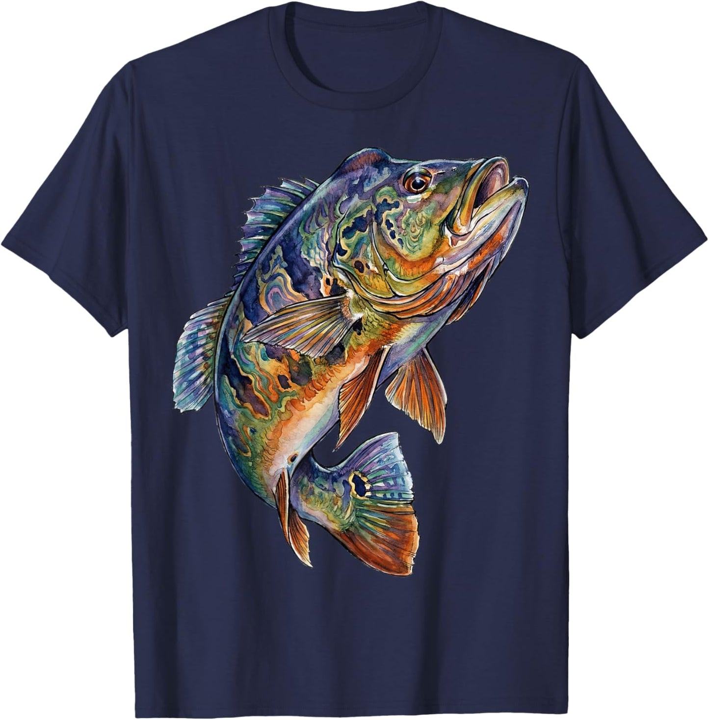 Peacock Bass Fish Abstract Freshwater Aquatic Art T-Shirt - T-Shirt | Navy