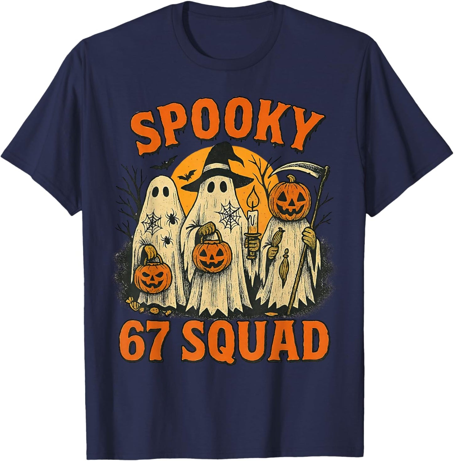 Spooky 67 Squad Funny Halloween Ghost 6 7 Six Seven Boy Kids T-Shirt - T-Shirt | Navy