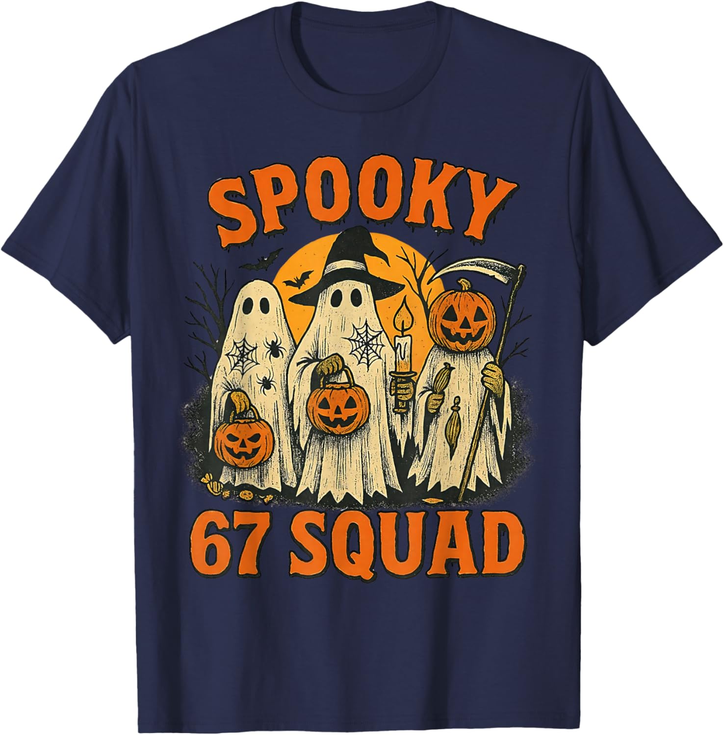 Spooky 67 Squad Funny Halloween Ghost 6 7 Six Seven Boy Kids T-Shirt - T-Shirt | Navy