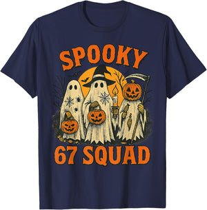 Spooky 67 Squad Funny Halloween Ghost 6 7 Six Seven Boy Kids T-Shirt - T-Shirt | Navy