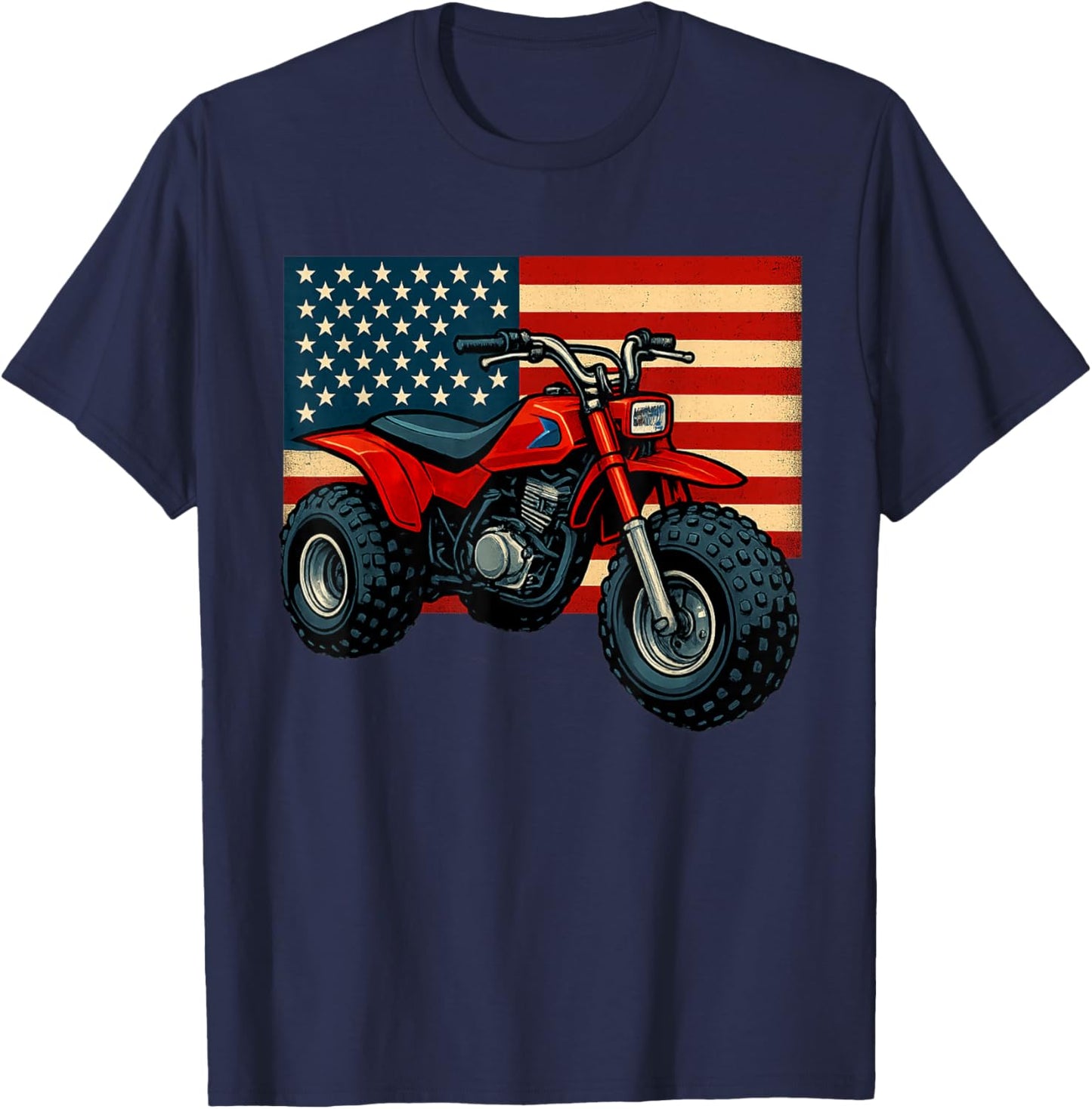 Vintage American Flag 3 Wheeler ATV, ATC T-Shirt - T-Shirt | Navy