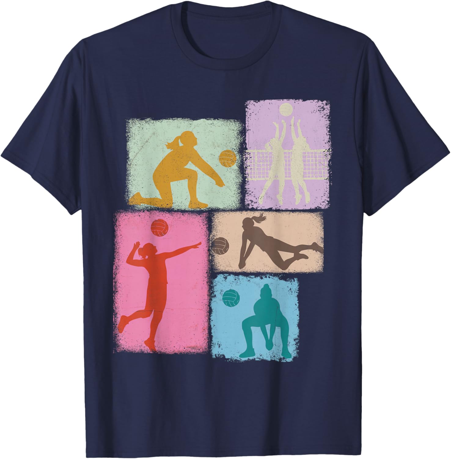 Volleyball Player Collage Women Kids Coach Youth Girl T-Shirt - T-Shirt | Navy