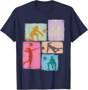 Volleyball Player Collage Women Kids Coach Youth Girl T-Shirt - T-Shirt | Navy