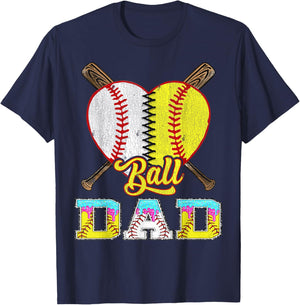 Dad of Both Half Baseball Softball Ice Cream Drip T-Shirt - T-Shirt | Navy
