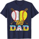 Dad of Both Half Baseball Softball Ice Cream Drip T-Shirt - T-Shirt | Navy