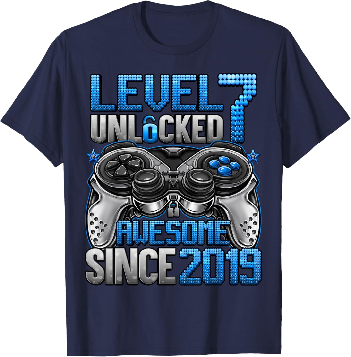 Level 7 Unlocked 7 Year Old Gifts for Boys 7th Birthday Boy T-Shirt - T-Shirt | Navy