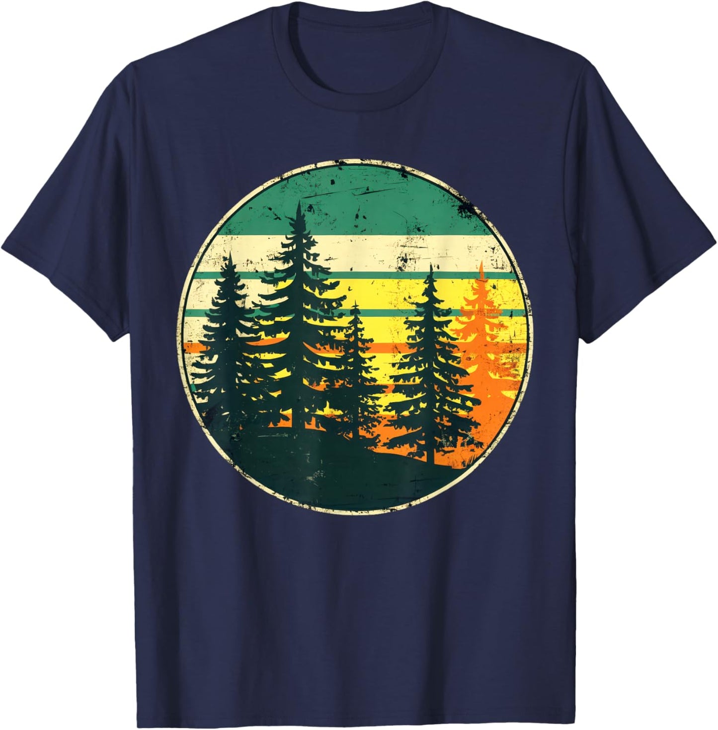 Outdoor Wildlife Nature Mountain Forest Tree Retro Landscape T-Shirt - T-Shirt | Navy