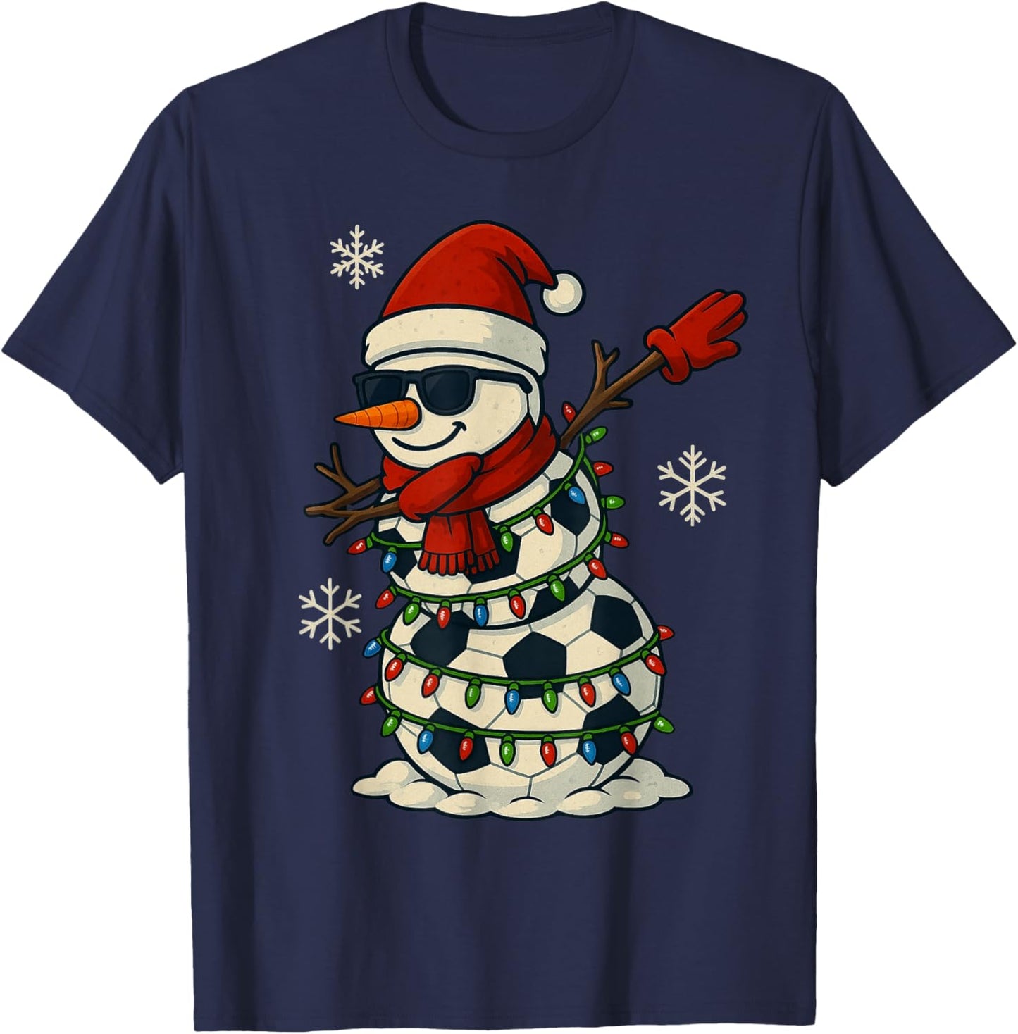 Soccer Balls Snowman Dabbing Funny Christmas Cute Boys Kids T-Shirt - T-Shirt | Navy