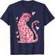 Valentine Leopard Cat Cheetah Pink Heart Retro Vintage T-Shirt - T-Shirt | Navy
