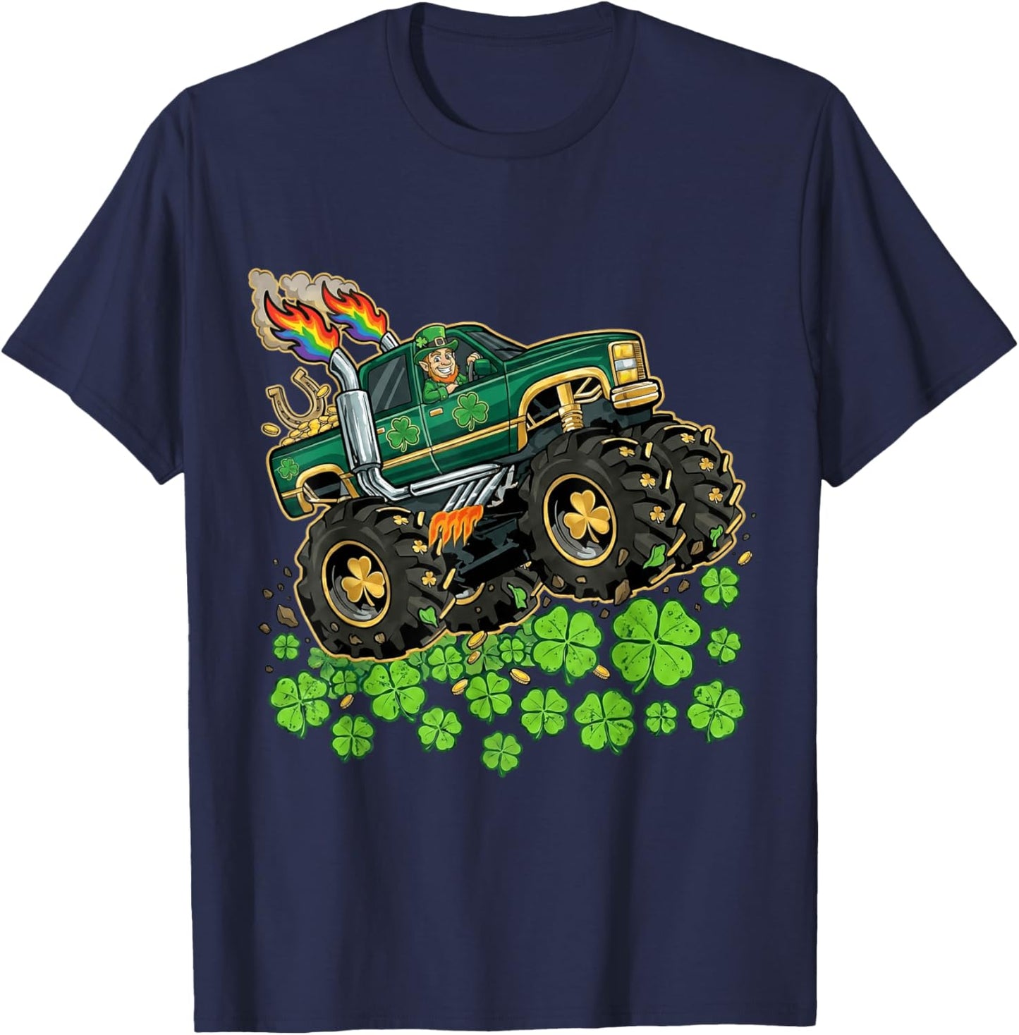 St Patricks Day Toddler Kids Leprechaun Monster Truck Paddys T-Shirt - T-Shirt | Navy