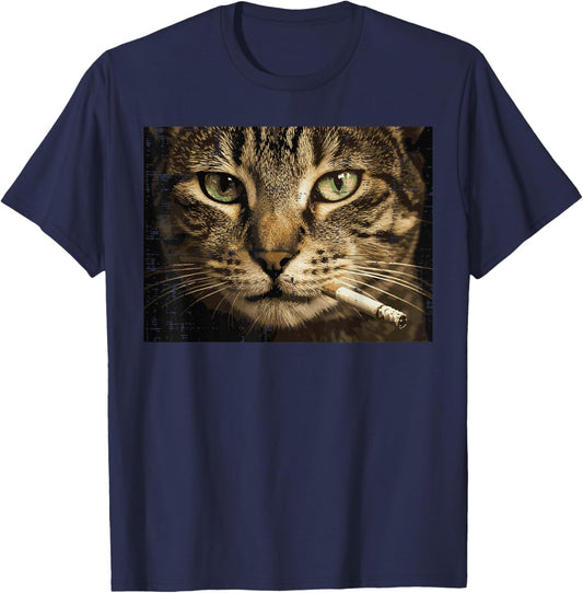 Gangster Rebel Cat Face Funny Meme Humor Kitten Men Women T-Shirt - T-Shirt | Navy