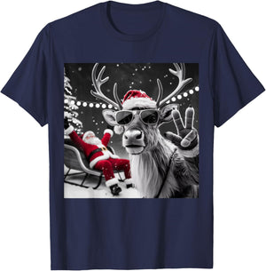 Funny Reindeer Selfie Christmas T-Shirt - T-Shirt | Navy