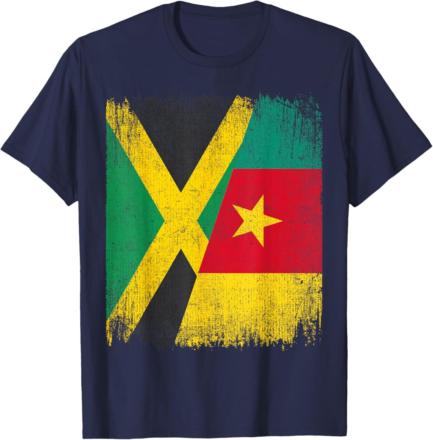 Half Jamaica Cameroon Flag Jamaican Cameroonian Pride Roots T-Shirt - T-Shirt | Navy