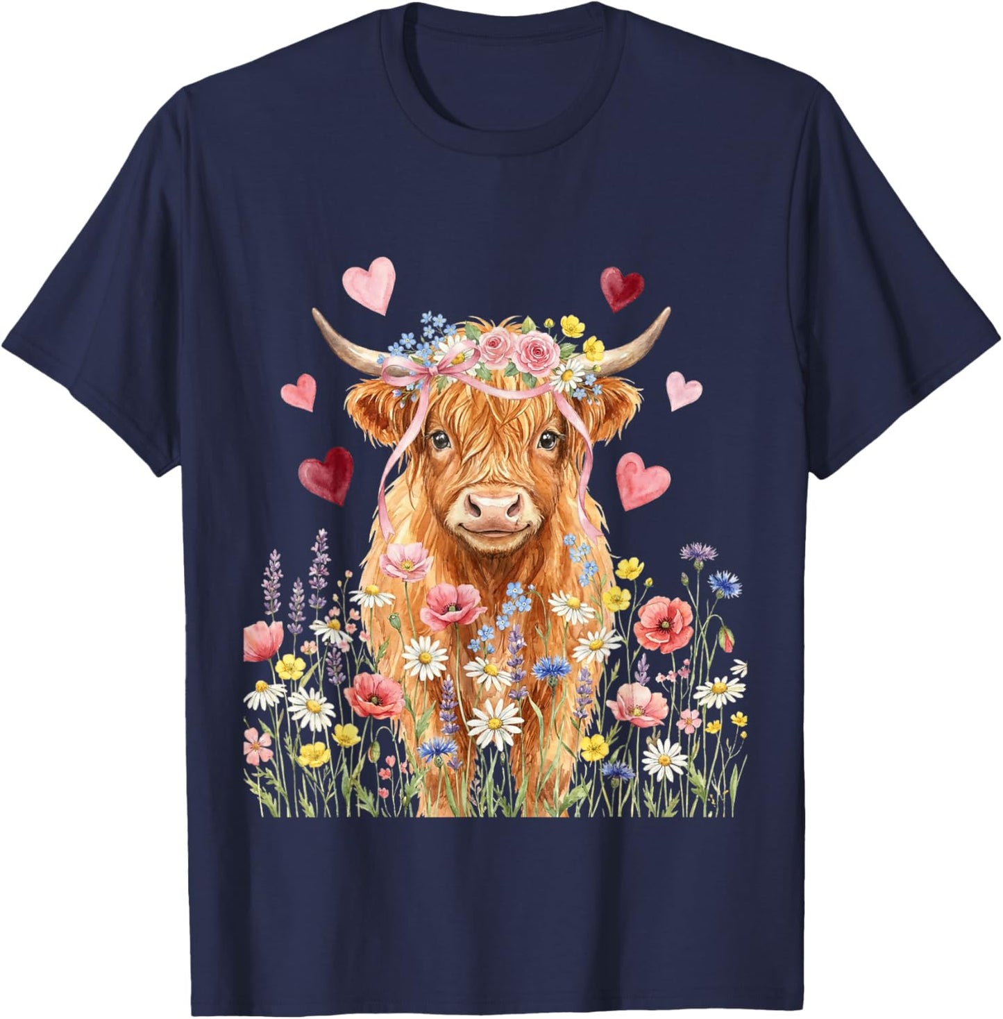Cute Highland Cow Women Girls Kid Scottish Cow Highland Cow T-Shirt - T-Shirt | Navy
