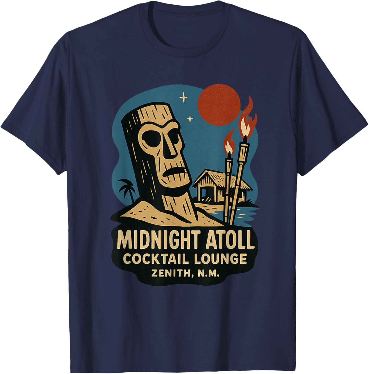 Midnight Atoll Cocktail Lounge - Tiki Bar T-Shirt - T-Shirt | Navy