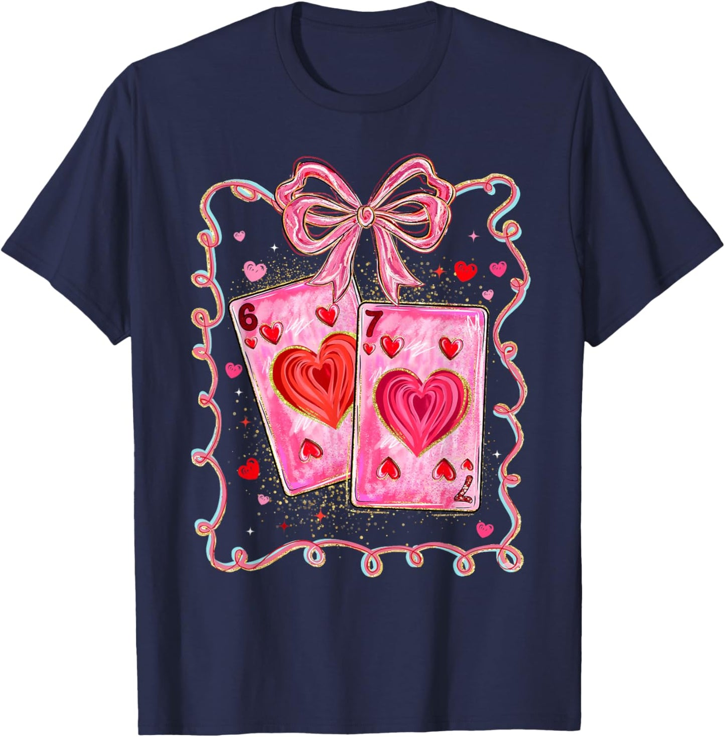 Valentine Funny 67 Meme Playing Cards Coquette Bow Women Kid T-Shirt - T-Shirt | Navy