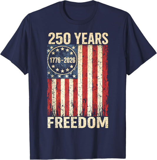Flag Vintage 250 Years American 1776 2026 250th USA Birthday T-Shirt - T-Shirt | Navy