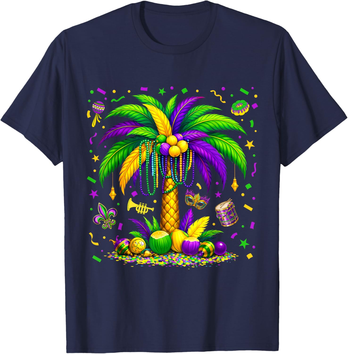 Palm Tree Hawaiian Tropical Party Mardi Gras Men Women Kids T-Shirt - T-Shirt | Navy
