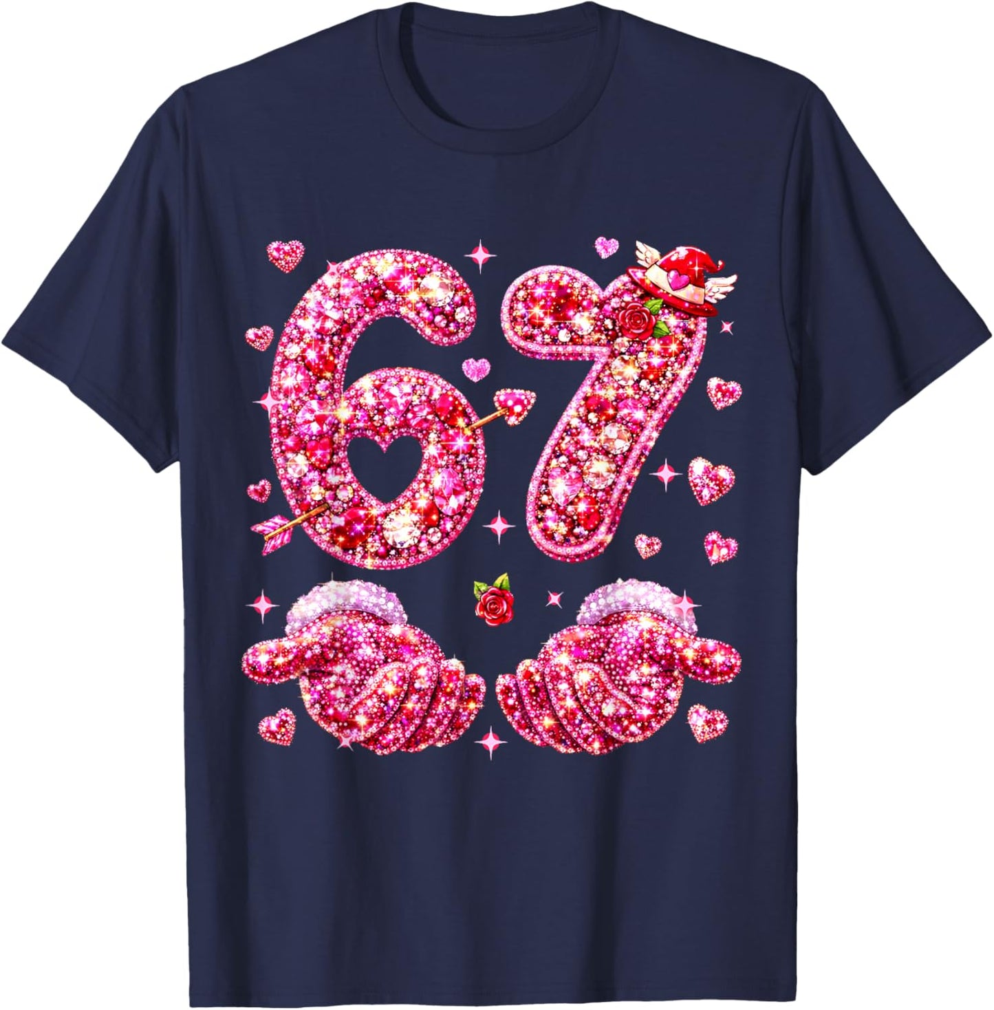 67 Valentine Six Seven Meme Hearts 6 7 Women Kid Valentines T-Shirt - T-Shirt | Navy
