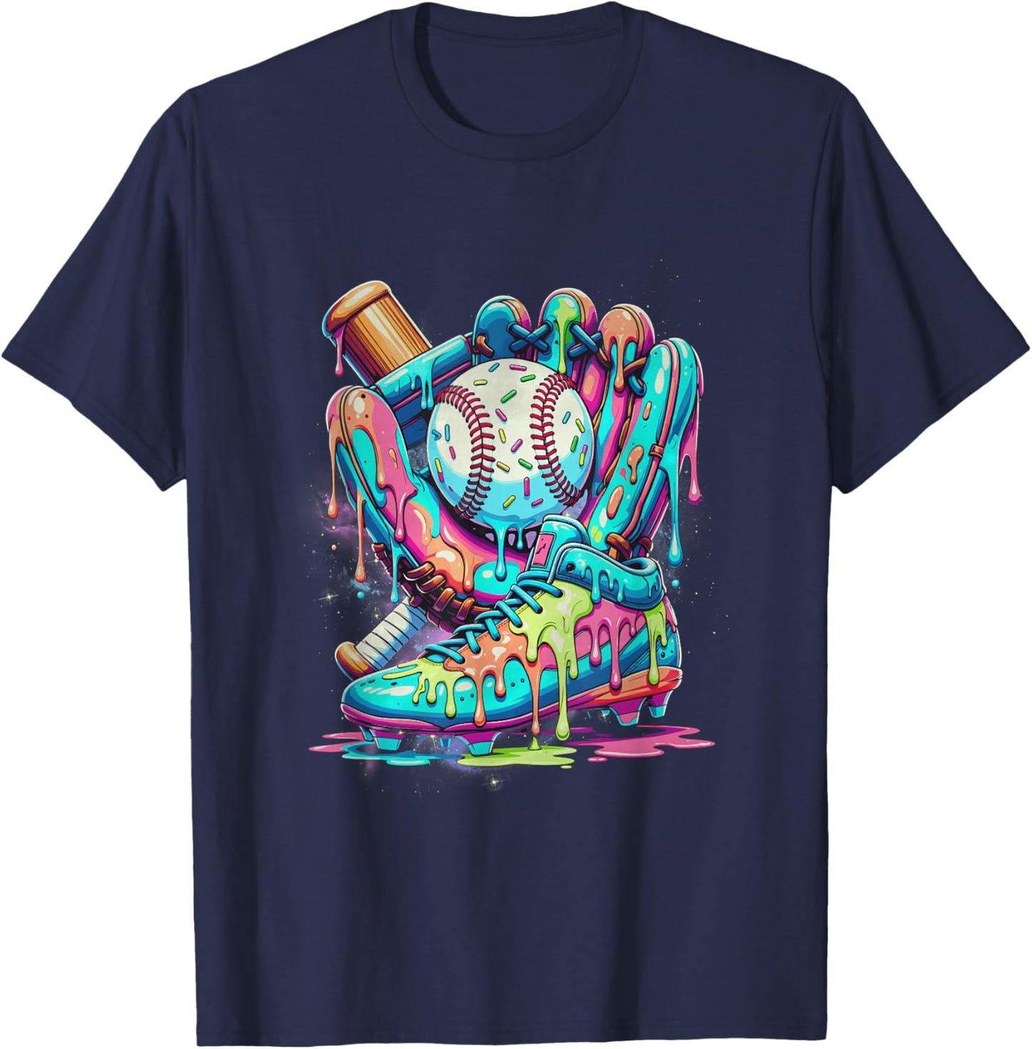 Ice Cream Dripping Baseball Drip Boys Graphic Baseball Drip T-Shirt - T-Shirt | Navy