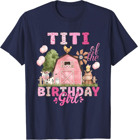 Titi of The Birthday Girl 1St Bday Cow Farm Family T-Shirt - T-Shirt | Navy