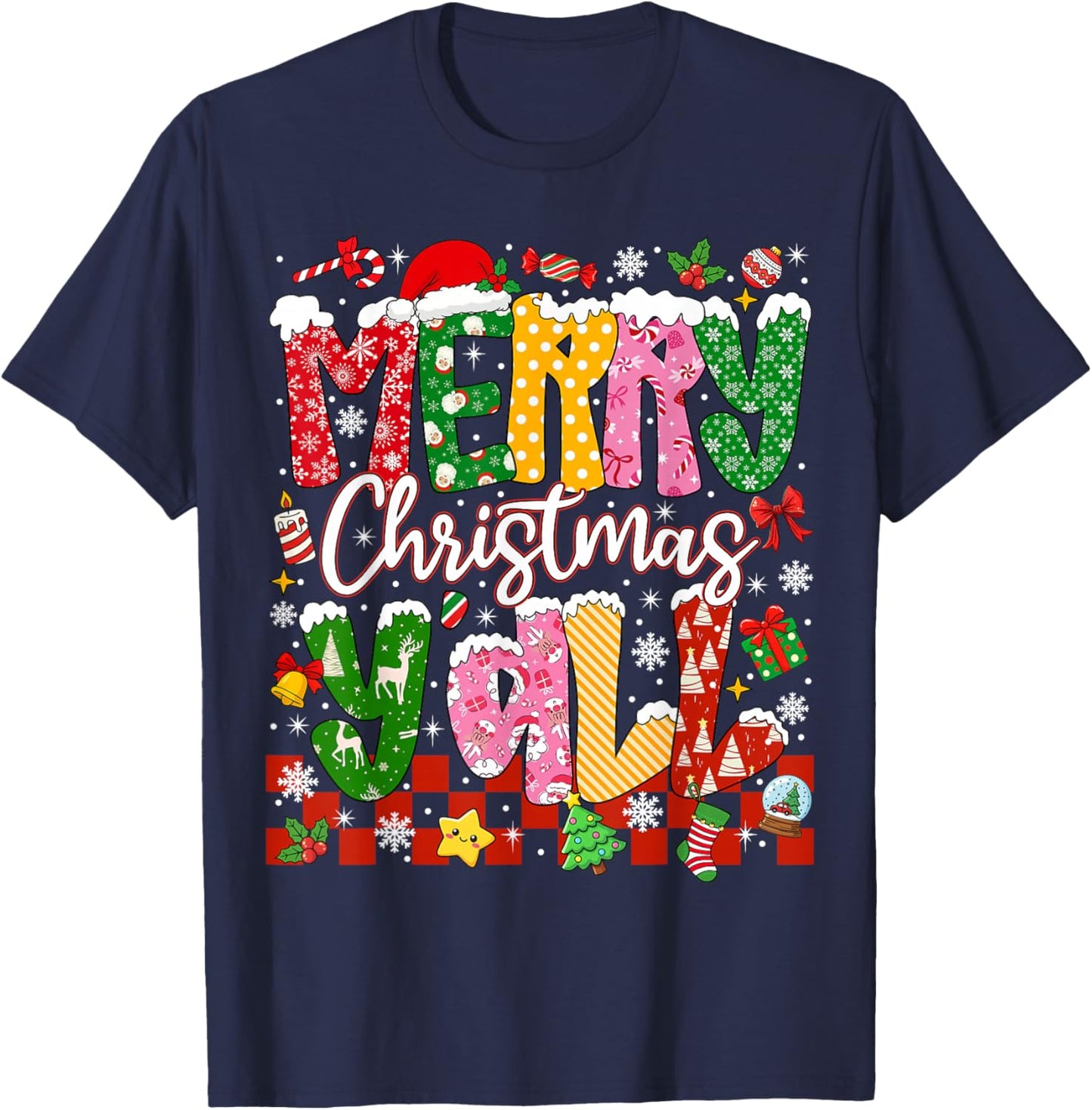 Merry Christmas Y'all Xmas Holiday Men Women Family Matching T-Shirt - T-Shirt | Navy