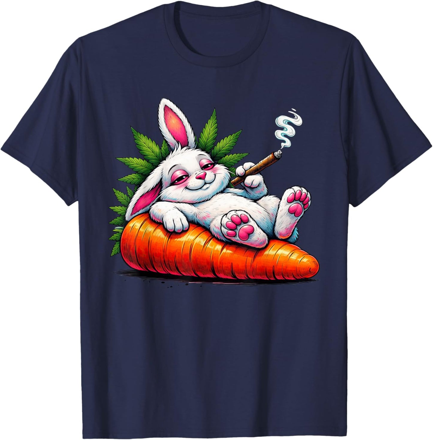 Easter Day Cannabis Marijuana Stoned 420 Bunny Smoking Weed T-Shirt - T-Shirt | Navy