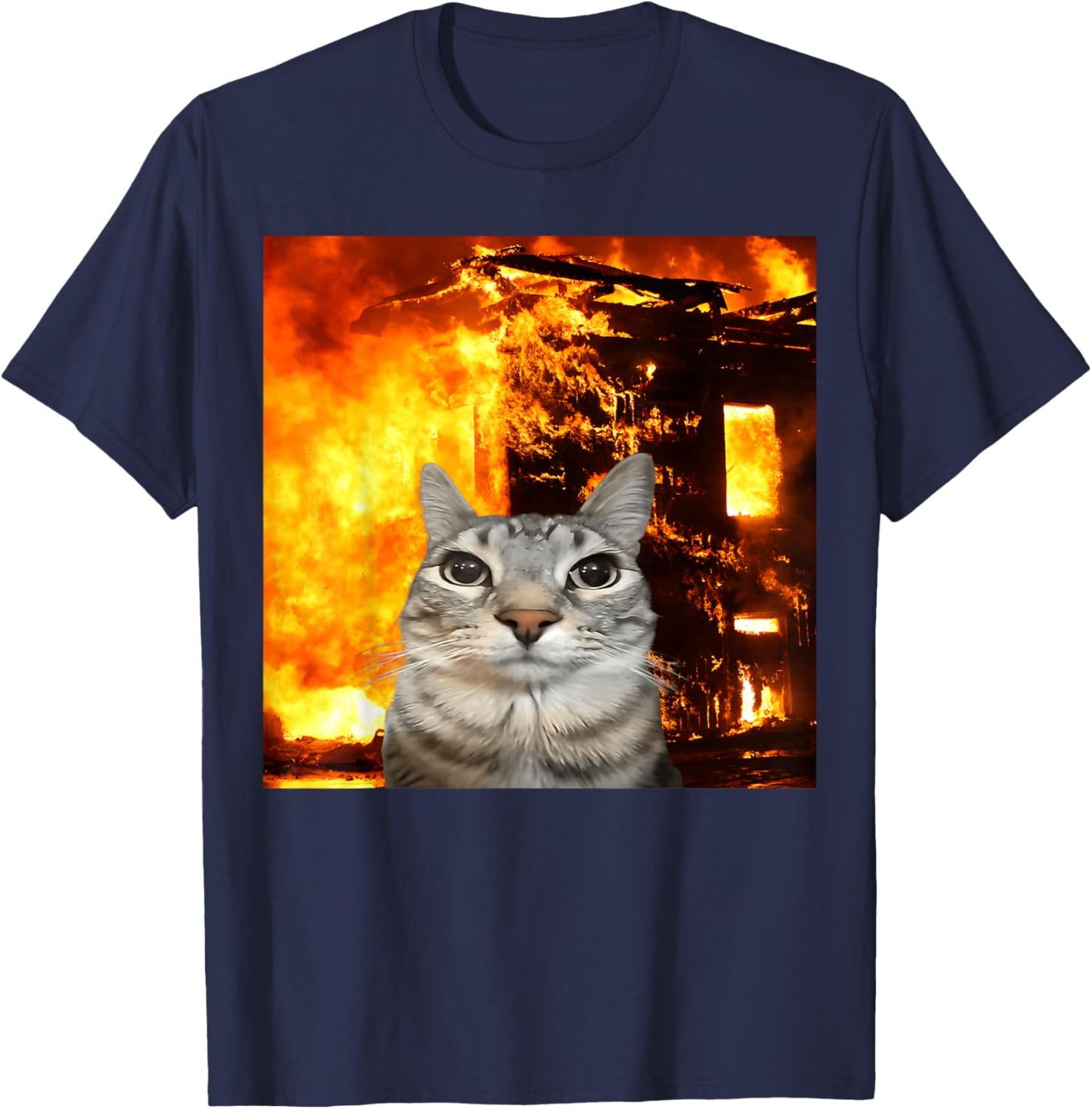 Funny Cat Meme Boys Girls Kids Women Men Teens Silly Graphic T-Shirt - T-Shirt | Navy