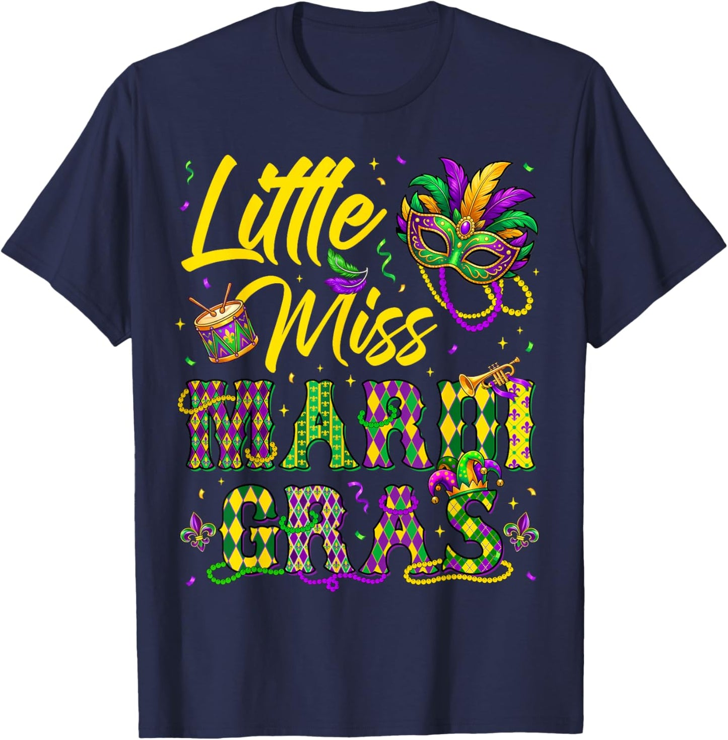 Miss Mardi Gras Mask Bead Girl Kid Toddler Carnival Costume T-Shirt - T-Shirt | Navy