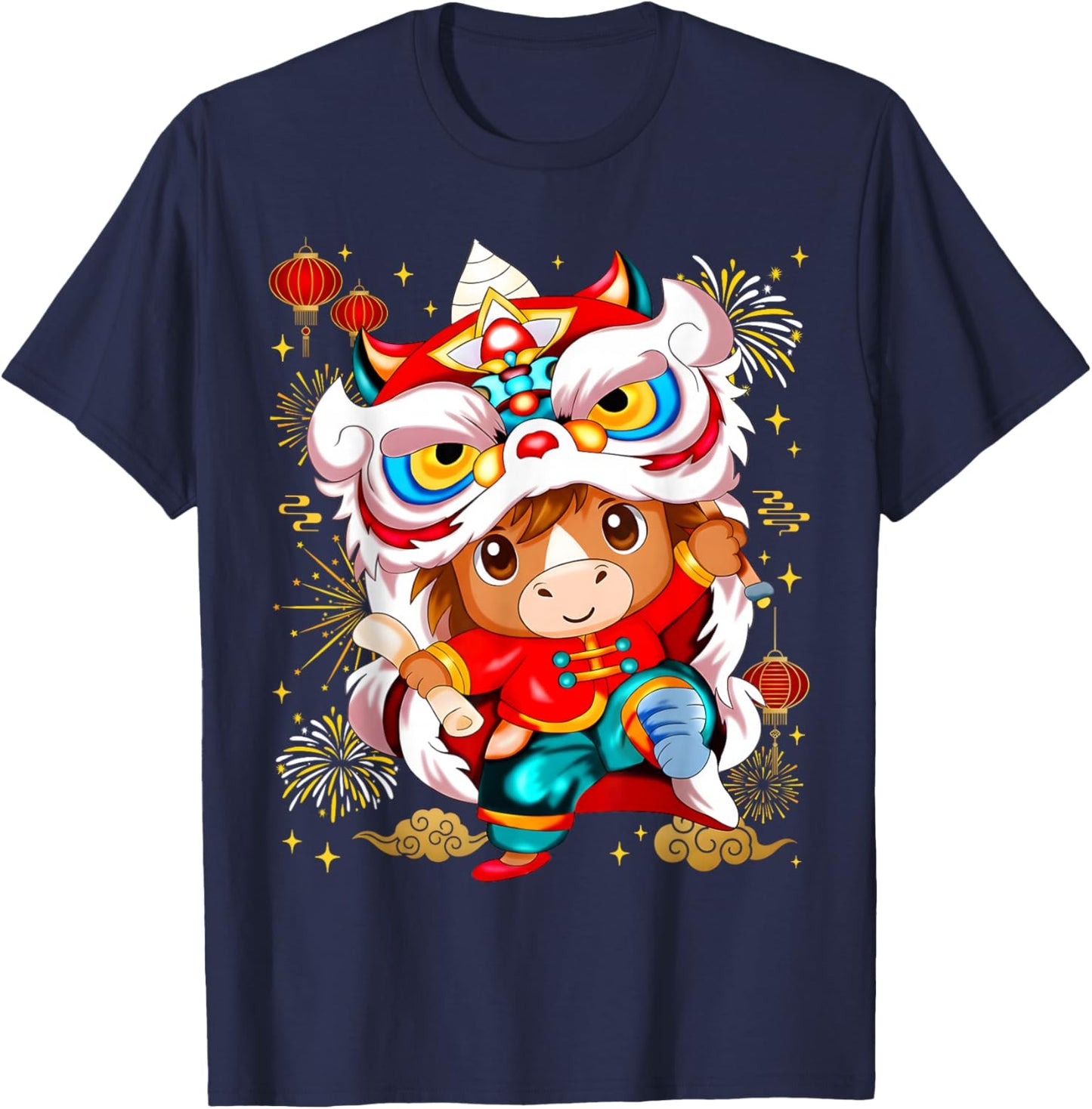 Funny Horse Lion Dance Chinese New Year Kid Men T-Shirt - T-Shirt | Navy