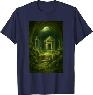 Ancient Jungle Temple Ruins Overgrown Fantasy Adventure T-Shirt - T-Shirt | Navy
