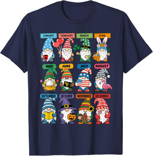 Cute Gnome Every Season Holiday Gnomes 12 Months of Gnomes T-Shirt - T-Shirt | Navy