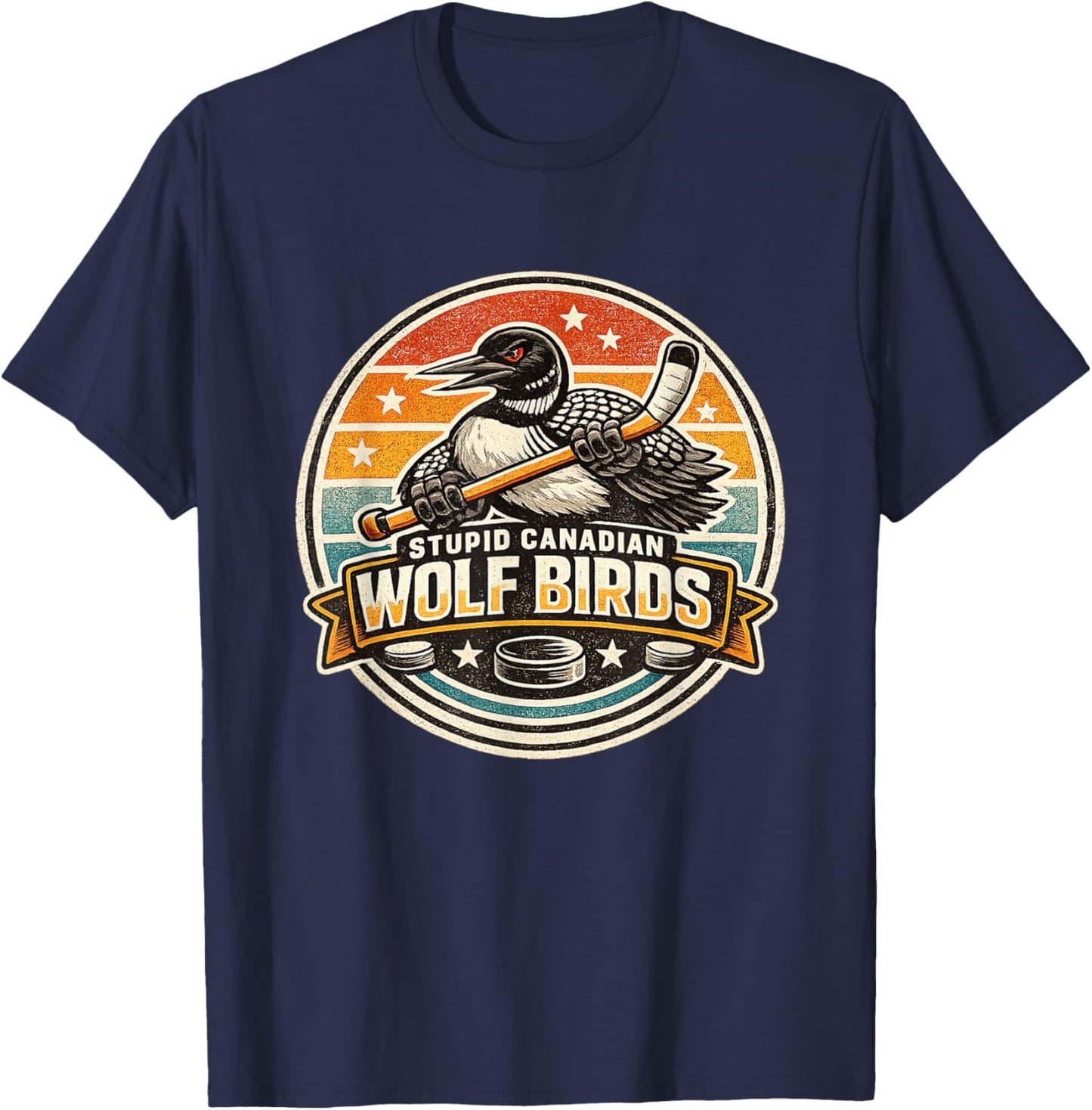 Stupid Canadian Wolf Bird Heated Hookey Loon Meme Vintage T-Shirt - T-Shirt | Navy