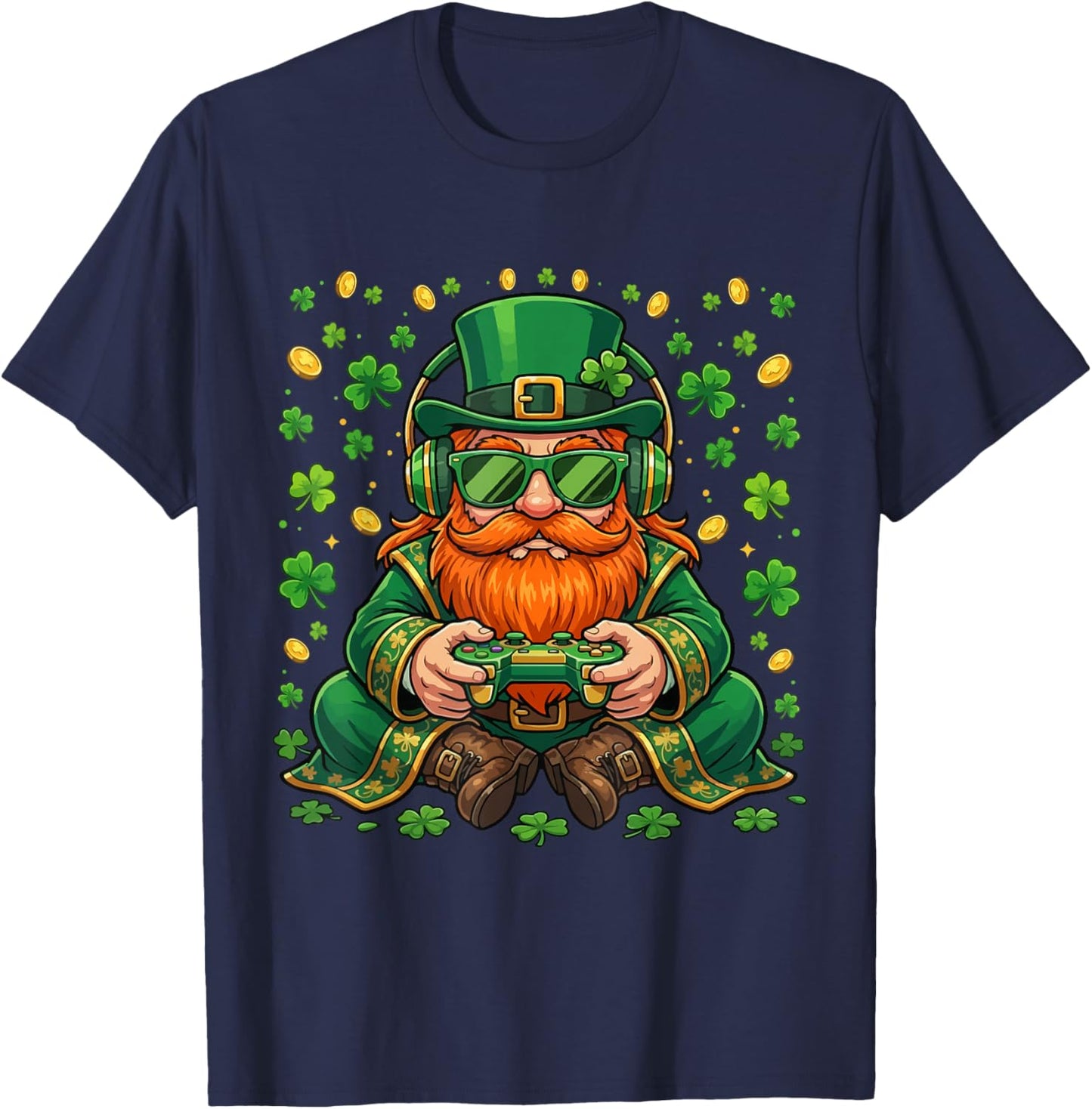 Video Game Leprechaun St Patricks Day Gamer Kids Boys Gaming T-Shirt - T-Shirt | Navy