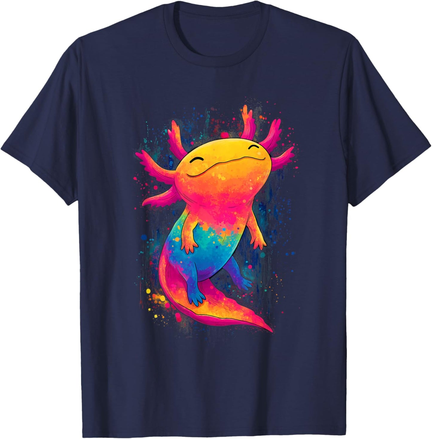 Colorful Rainbow Axolotl Cute Kawaii Style T-Shirt - T-Shirt | Navy